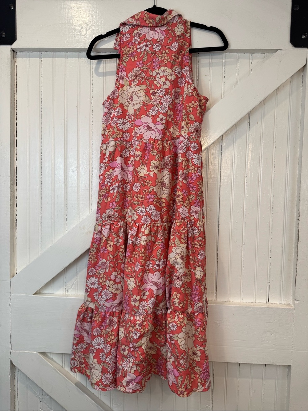 BOG Collective Coral Floral Tiered Midi Dress Size M Spring - Picture 3 of 9